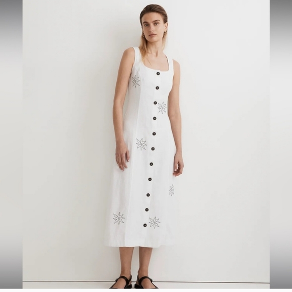 Madewell Dresses & Skirts - NWT Madewell Linen Button Front Midi Embroidered Dress in Size 6